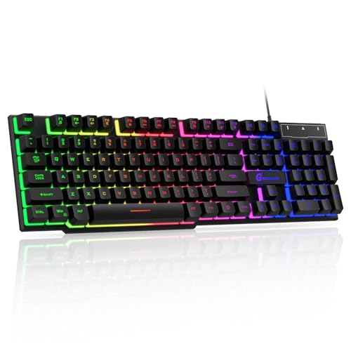 GEODMAER 104 Keys Gaming Keyboard, Full Size LED Backlit Wired Keyboard with