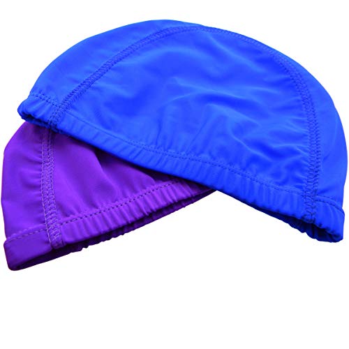 Qualtiy Yes QY 2Pack Superior Polyester Cloth Fabric Bathing Cap Swimming Caps Swimming Hats for Water Sports, Purple & Blue Color