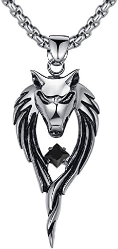 Blazers Jewelry 1985 - Classic Stainless Steel Tribal Wolf Black Cubic Zirconia Pendant Necklace