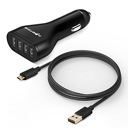 4 Port Car Charger + Double Sided Micro USB Cable, BlitzWolf 9.6A/48W