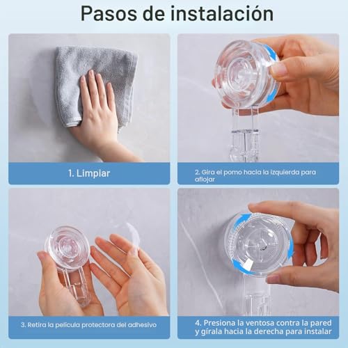 Luxear Ganchos Ventosa de Baño para Toallas 6 Piezas Colgador Ventosa para Toallas Albornoz, Perchero Ventosa Giratorio, Percha Ventosa Resistentes para Cocina Baño Pared Azulejos Vidrio, Transparente | Rotating Suction Cup Hanger for Towels, Bathrobe, Heavy Duty Hanger for Kitchen Bathroom Wall Tiles Glass, Transparent
