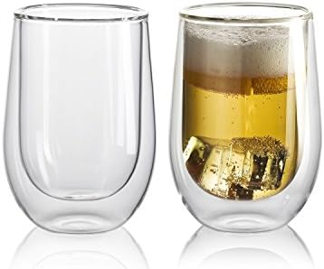Amor Home 11oz Clear Strong Double Wall Insulated Glass Tumbler, Set of 2