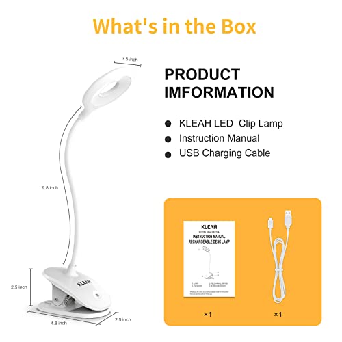 Clip on Light for Bed & Desk, KLEAH Battery Operated Rechargeable Clamp