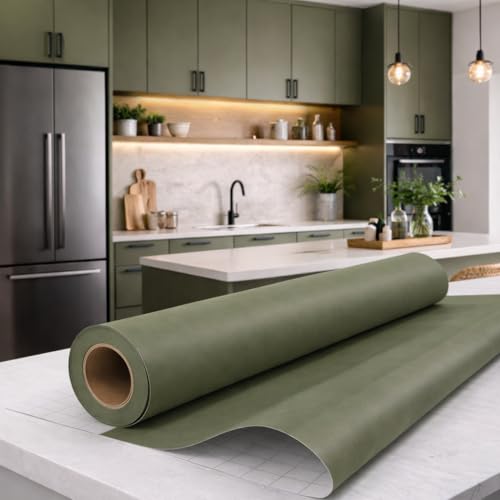 Papael de Parede Revestimento Adesivo Vinilico Autocolante Texturizado Para Envelopamento Móveis 3m x 45cm (Verde Oliva)