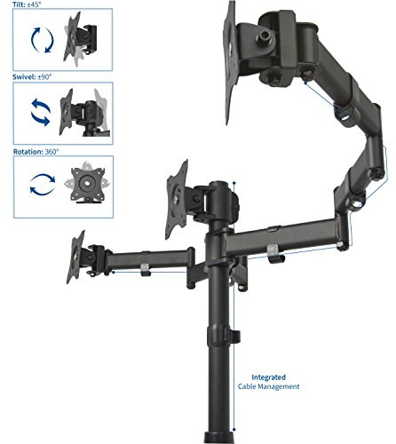 VIVO Triple Monitor Adjustable Mount/Articulating Stand for 3 LCD Screens Upto 24" (STAND-V003M) - Thumbnail 2