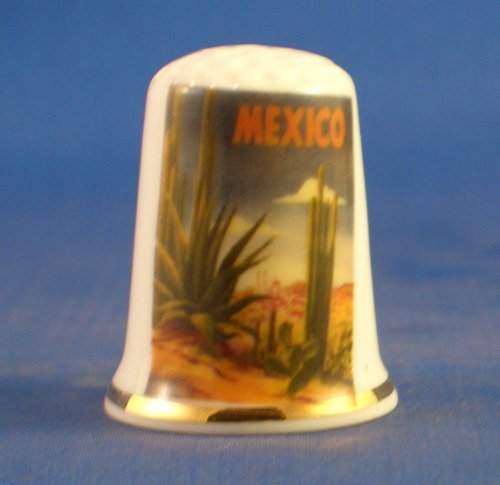 Porcelain China Collectable Thimble - Travel Poster Series Mexico -- Free Gift Box