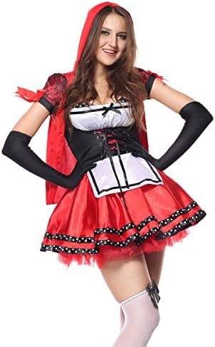Ecilu Women's Deluxe Red Riding Hood Halloween Costumes Plus Size Red Medium