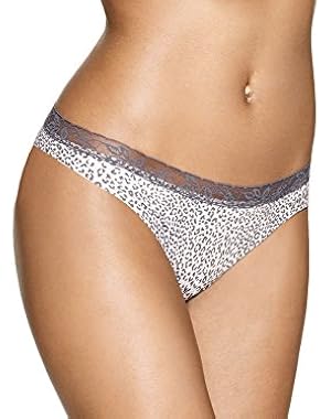 Calvin Klein Underwear Women's Invisibles with Lace Thong Panty, Multi Pebble Print, X-Large