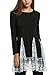 Zeagoo Womens Long Sleeve Floral Lace Splicing Loose Blouse Tops,Black,XL