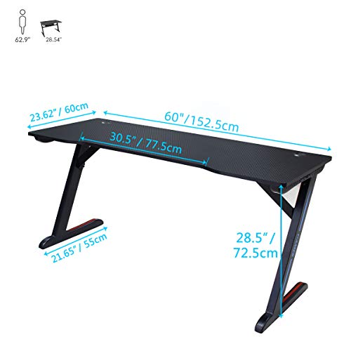Bizzoelife 60Inch Gaming Desk Large Computer Table Ergonomic Z Shaped Teenager Home Office