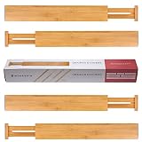 Modessio Bamboo Drawer Dividers Kitchen Organizer - Spring Adjustable Kitchen Utensil Drawer Organizer (Set of 4) - Office Drawer & Junk Drawer Organizer