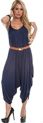Women's New Classy Sleeveless Scoop Neck Spaghetti Strap Solid Navy Jumpsuits