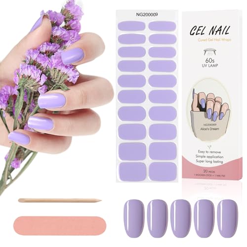 Kalolary 20PCS Nail Adhesive Wrap, Nail Gel Polish Strips Full Wraps Nail Polish Stickers Cured Gel Nail Strips Self-Adhesive Gel Nail Wrap Stickers Decals(UV/LED Lamp Required) (Lavender) — image 1
