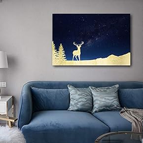 Golden Deer On Cosmic Mountain - Canvas Art