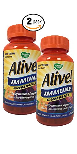 Pack of 2 Natures Way Alive! Immune Gummies 120 count Daily Immune Support Gummies Grape/Cherry Flavors