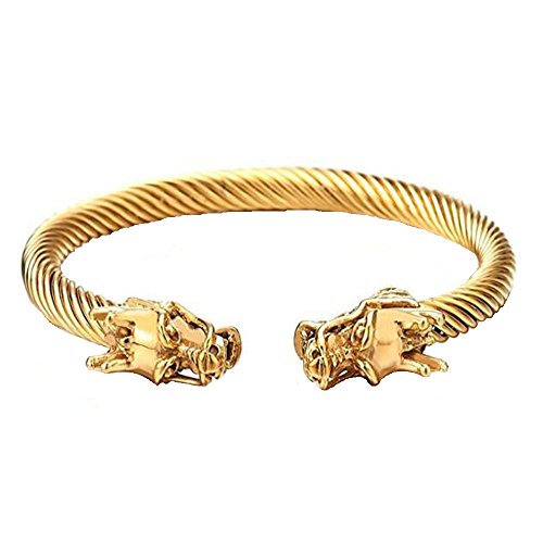 JAJAFOOK Elastic Adjustable Mens Dragon Bracelet Steel Twisted Cable Bangle Cuff Bracelet Polished
