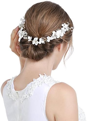 HailieBridal Women's Wedding Bride White Floral Headpiece