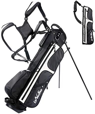 LONGCHAO Golf Bag for Men- Black White Stand Golf Bag Lightweight 4 Way Top – Detachable Cute Backpacks Removable Rain Hood,Hybrid Walking Golf Bag with Stand