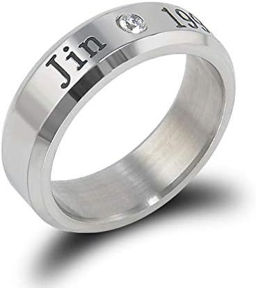 Ring Opeof Fashion Men Titanium Steel Rhinestone Letters Carving Finger Ring Jewelry Gift - Jin