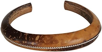 Infinity Wood Open Cuff Bangle Bracelet from Coconut Wood with Twist Stainless Steel Inlay Edge