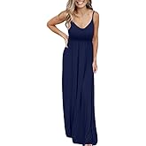 PALINDA Women's Sleeveless Summer V Neck Spaghetti Strap Casual Loose Empire Waist Maxi Dresses