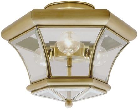 Livex Lighting 4083-01 Flush Mount with Clear Beveled Glass Shades, Antique Brass