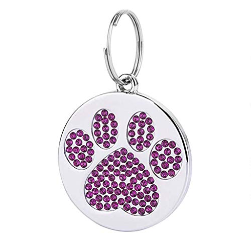 Hisoul Metal Pet ID Tag - Personalized Dog Tags & Cat Tags - Pet Jewelry Necklace Diamond Paw Dog Cat ID Name Tags - Prevent Lost ( Purple)