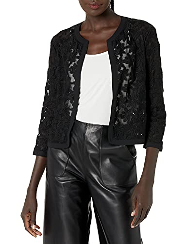 Anne Klein Floral Lace Mesh Cardigan Blazer, Anne Black, 40 Donna