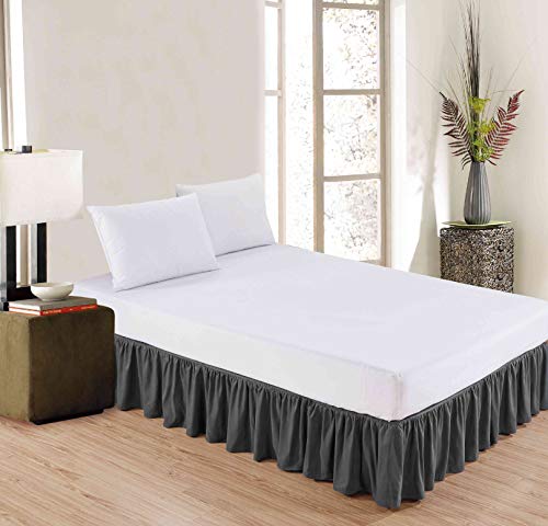 Sheets & Beyond Wrap Around Solid Luxury Hotel Quality Fabric Bedroom Dust Ruffle Wrinkle and Fade Resistant Gathered Bed Skirt 14 Inch Drop (Full, Charcoal)