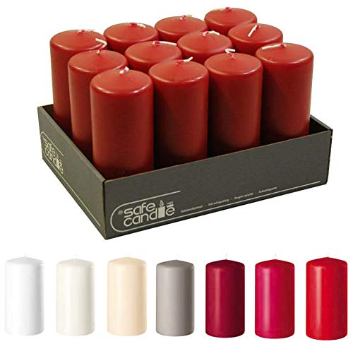 Pillar Candles – Wax Candles/Pillar Candles/Advent Candles (Crimson Red, Large: Height 15 cm/Diameter 6 cm – Pack of 12)