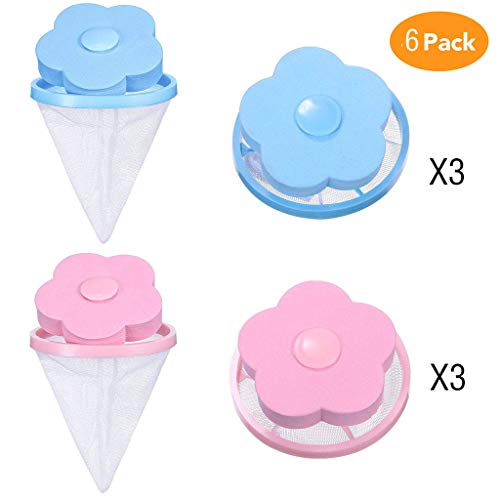 Washing Machine Filter Bag,Mesh Bag Hair Filter Net,Reusable Washing Machine Filter,Portable Hair Catcher Hair Removal Laundry Ball for Washing Machine Blue Pink (3pcs Blue 3pcs Pink)