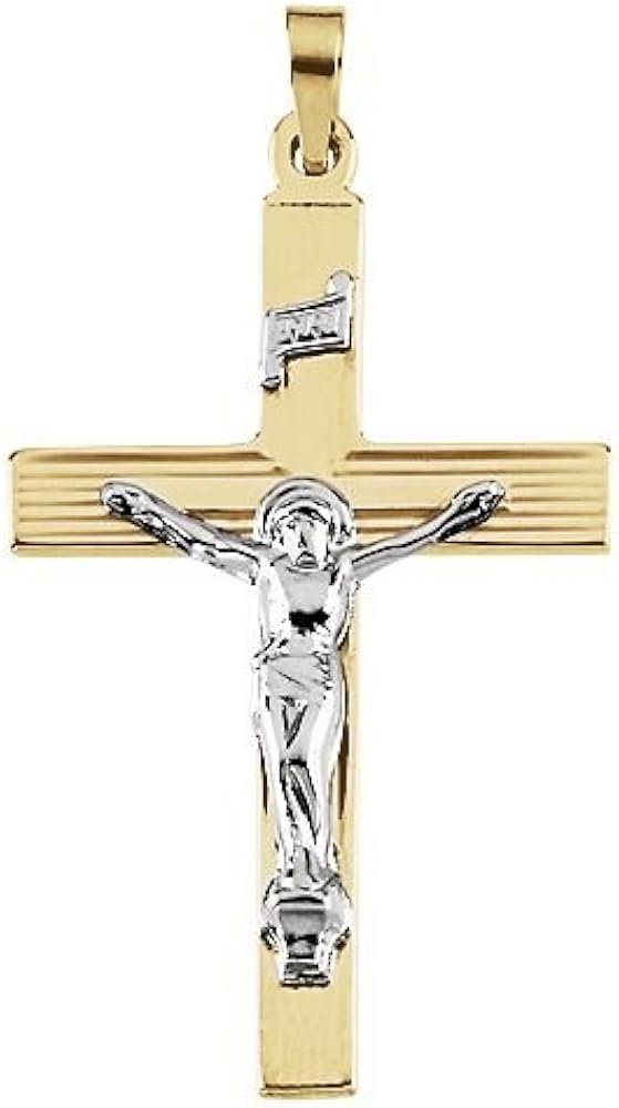 14k Two Tone Gold Crucifix Pendant Necklace 32x21mm Jewelry
