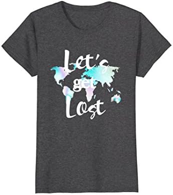 Womens Adventure Life-Let's Get Lost World Map T-Shirt XL Dark Heather