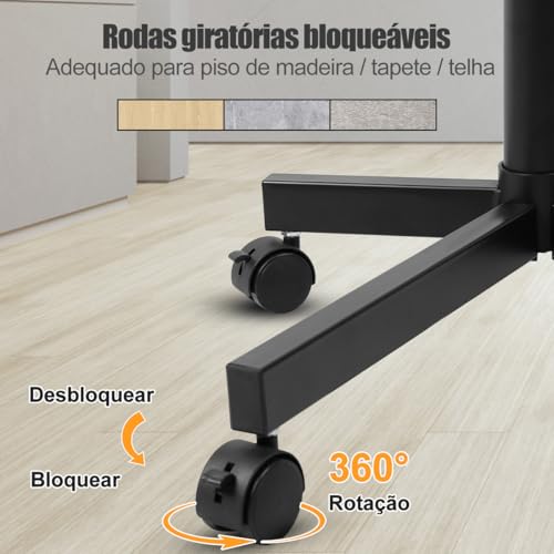 32'' a 65'' Suporte para TV/Monitor com Rodas, Carrinho de TV Móvel Ajustável de Altura Livre, Suporte Pedestal para TV Tela Grande