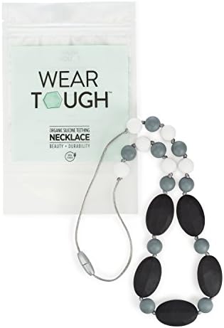 Baby Teething Necklace for Mom by Wear Tough (Stone Gray, Jet Black, Alpine Snow)