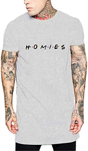 YANWENFANG Friends Homies Printing Men T Shirt Graphics Longline Hip hop Basic Solid Color Tee