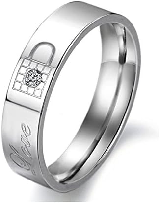 EnM Jewelry Couple Heart Stainless Steel Wedding Ring Promise Engagement Band Lock Key "Love" Men 7