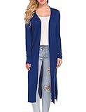 Locryz Women's Pocket Long Sleeve Waterfall Soft Knit Long Maxi Cardigan S-XXL (XXL, Navy Blue)