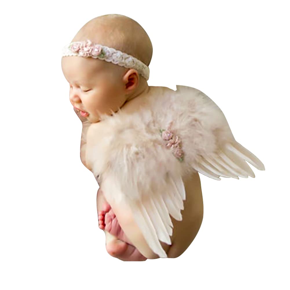 LICHENGTAI Baby Photo Prop Costume Angel Wings Feather Costumes Outfits Clothes, Newborn Baby Apparel Wings Baby Photoshoot Wings with Headband, Angel Wings Photoshoot Costume for Baby 0-3 Months