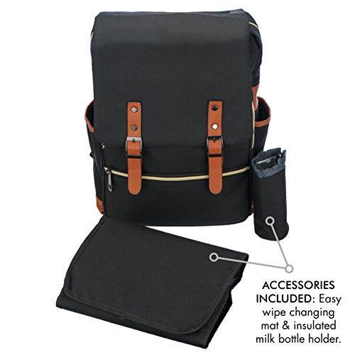 Diaper Bag Backpack with Modern Unisex Design includes Change Pad and Thermal Bottle Holder By Nora's Nursery