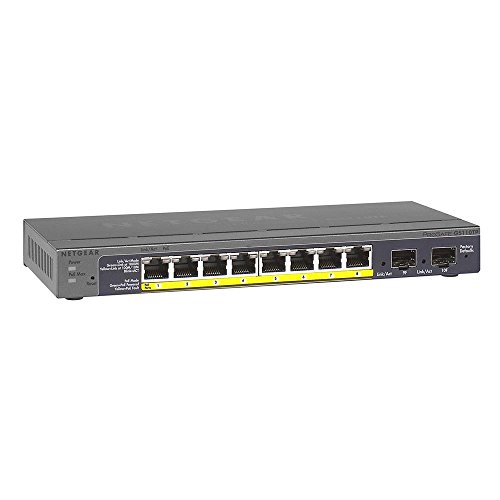 NETGEAR GS110TP Smart Switch 10 Port Gigabit Ethernet LAN PoE Switch (Managed mit 8X PoE 53W, 2X 1G-SFP, Desktop oder Wandmontage, ProSAFE Lifetime-Ga