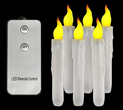 Amber Yellow Flameless Remote Taper Candles Bright Flickering Bulb Home Decorations Battery Operated LED Candle for Christmas Wedding Halloween Thanksgiving - 6 PCS （Batteries Not Included）