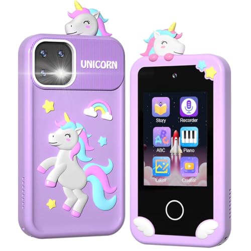 Kids Smart Phone Toys with Case, Dual Camera Travel Toys Educational Games, 2.8" Touchscreen 16 Learning Games Music Player, 32G TF Card, Gifts for 3-7 Year Old Girls Boys (Purple)