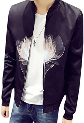Goocyber Mens Bomber Jackets Floral Print Casual Leisure Jacket Coats Black XL