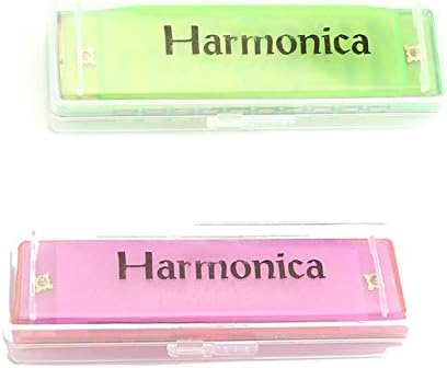 Kids Harmonica, 2 PCS Translucent Harmonica with Case 10 Holes Diatonic Bules Children Harmonica (Pink and Green)