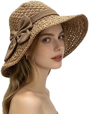 Amazon.com: Retro Elegant Woven Straw Hats with Ruffled Bow  display picture 3
