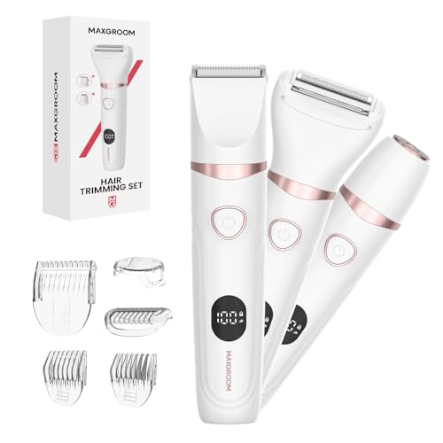 MAXGROOM 3 in 1 Lady Shaver for Women, Wet & Dry Electric Razor, IPX6 Waterproof Bikini Trimmer for Pubic Hair, LED Display, Hypoallergenic for Sensitive Skin, Facial Legs Underarms Body Groomer