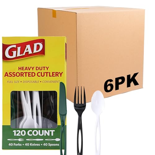 Glad Disposable Cutlery Set, Heavy Duty Plastic Forks Knives Spoons, Reusable D…