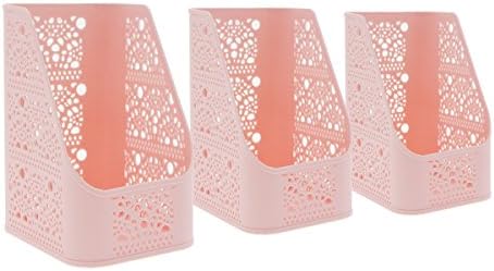 訳ありセール 格安 Saimプラスチック中空パターンデスクトップオーガナイザーストレージボックス レターサイズファイルや雑誌ホルダー小さいデスク ストレージコンテナ ピンク