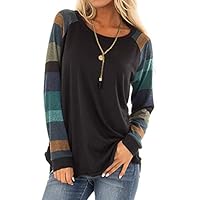Hadeflia Casual Top for Women Sale! Ladies Loose Stripe Long Sleeve T Shirts Blouse Slim O-Neck Cotton Tunic Pullover Green